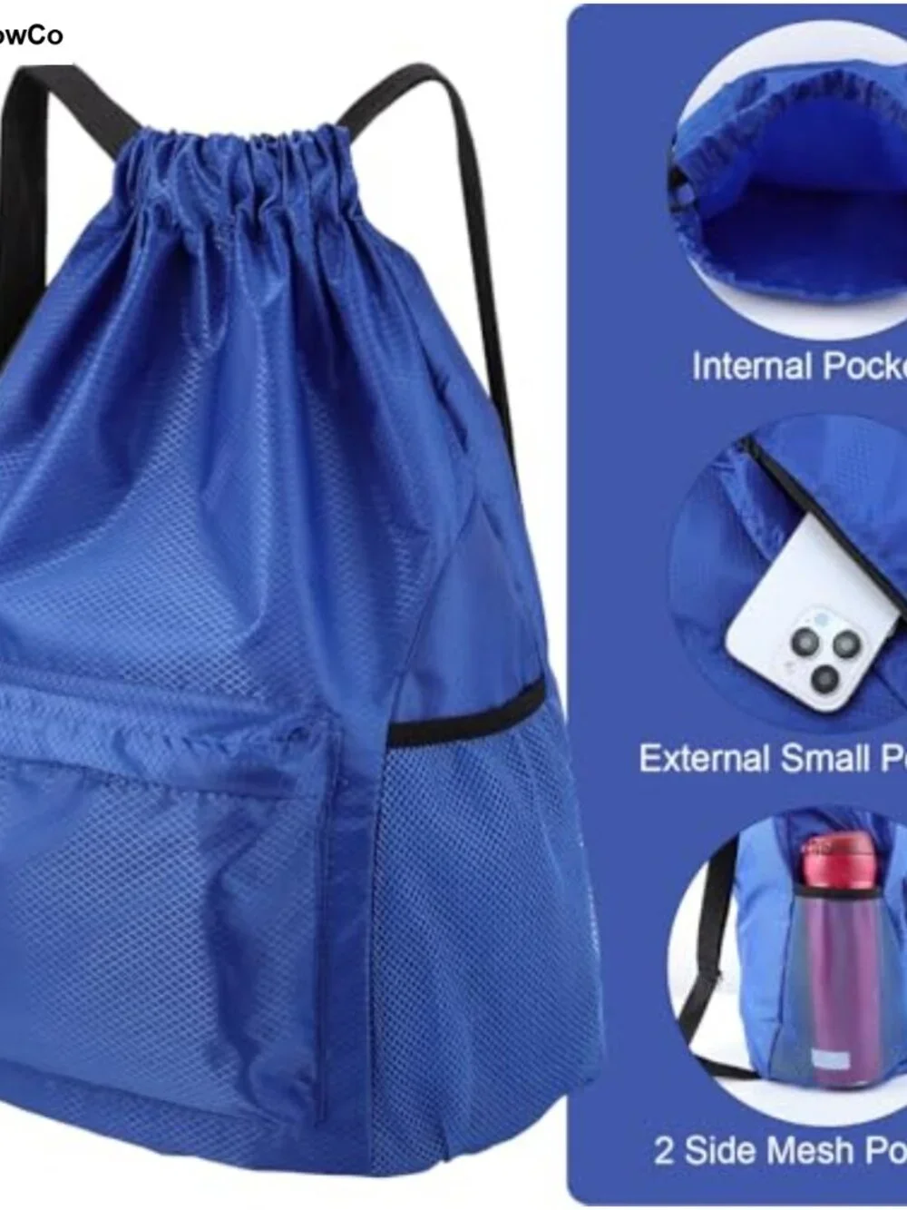 Drawstring Backpack Gym Swim Bag Lightweight Nylon Waterproof Large